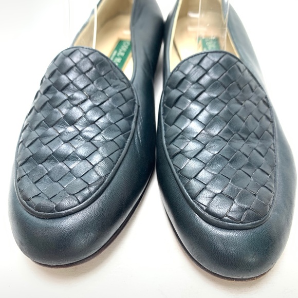 COLE HAAN Navy Blue Leather Upper & Sole Woven Vintage ITALY Flats sz 6.5/ 7 - Picture 6 of 16